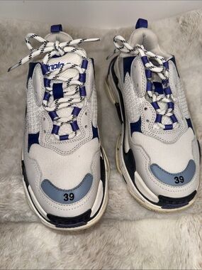 Balenciaga White, Blue & Gray Kids Layered Chunky Sneakers